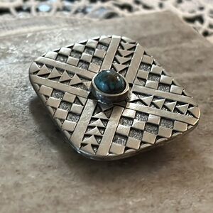 Vintage southwestern geometric faux turquoise brooch pin pendant
